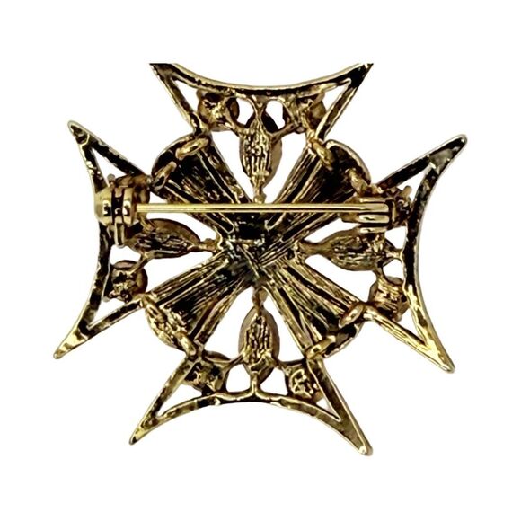 VTG Austrian Crystal Maltese Cross Brooch 1.5" Pin Gold Tone Cottagecore - Picture 8 of 11